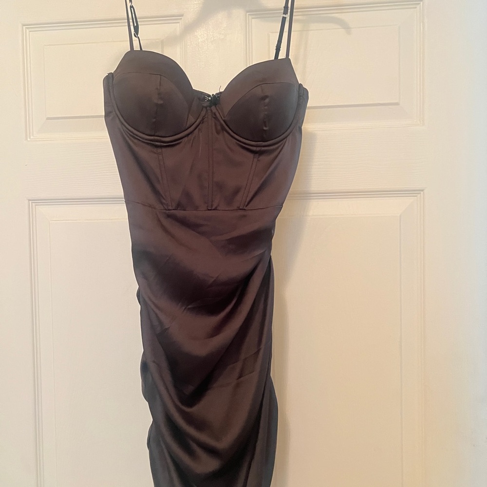 Oh Polly Black Satin Bustier Slip